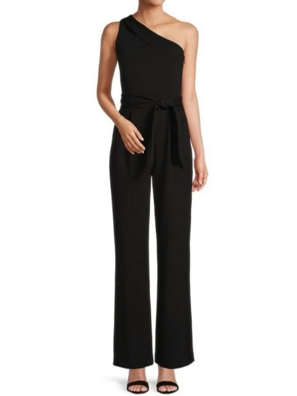 ANTONIO MELANI Black One-Shoulder Tie-Waist Jumpsuit, Size 14